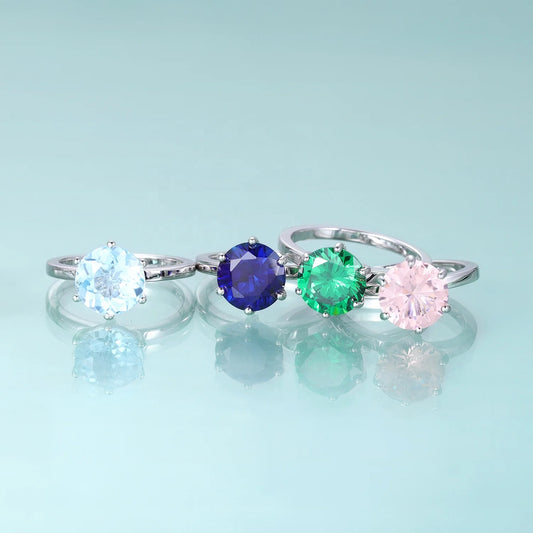Gemfiori Modern Minimalist Price Multi-color Gemstones 925 Silver Nano Morganite Sky Blue Topaz Stackable Rings for Ladies