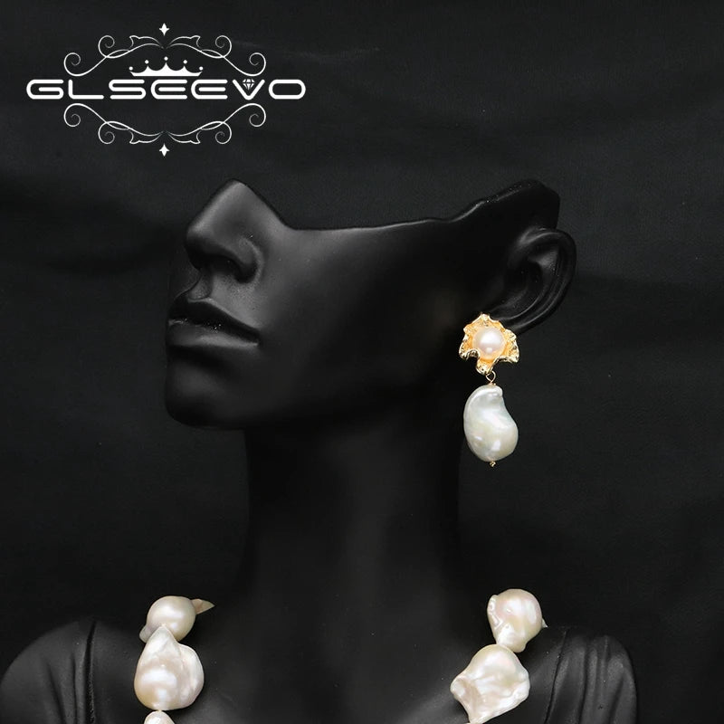 Baroque Nature Pearl Drop Earrings Handmade Precious Stone Korean Style Personality Trendy Jewely for Woman Party
