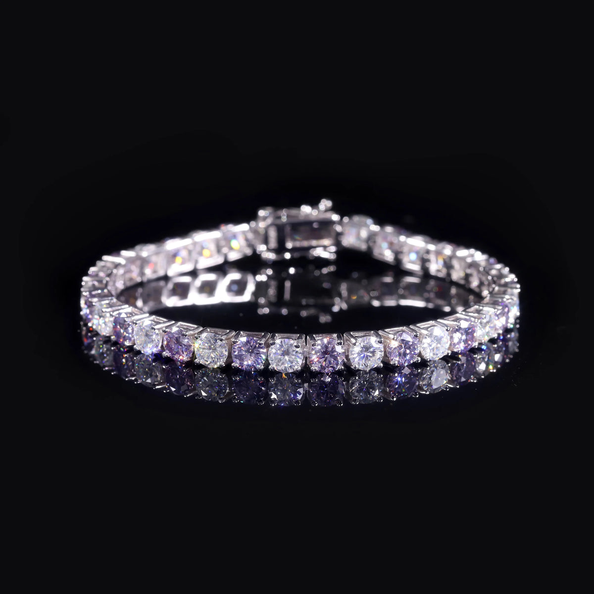 Gemfiori Abiding Colored Moissanite 3mm 4mm 5mm 925 Sterling Silver Tennis Bracelet 4MM 7IN Moissanite Tennis Bracelet in Stock