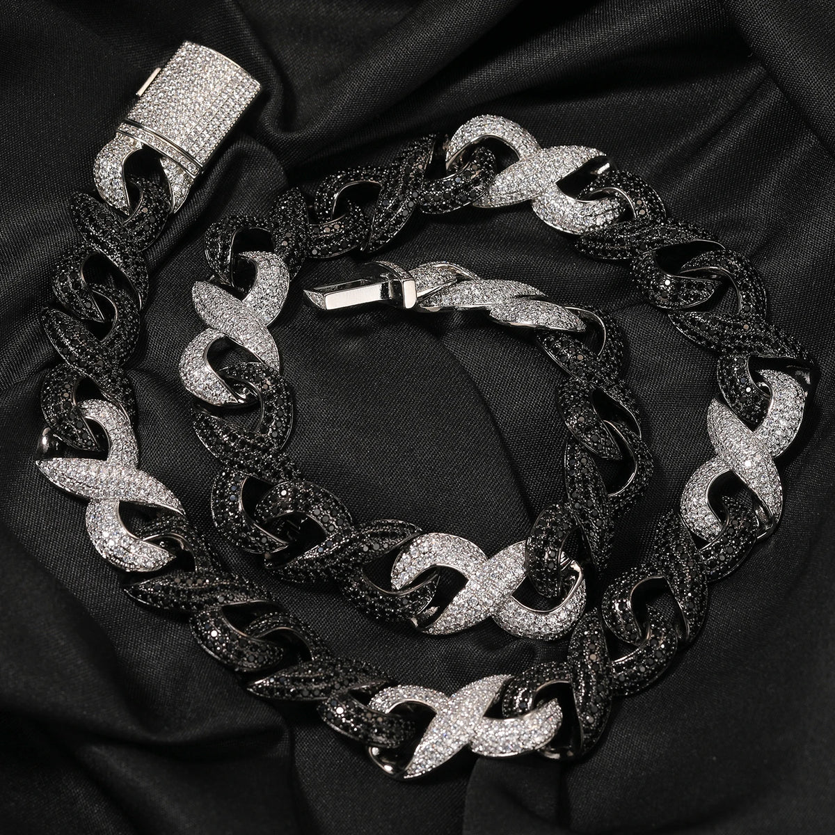 BiG-BOSS Wire Infinity Cuban Link Chain Platinum Plated Cuban Bracelet Necklace Hip Hop Iced Out Jewelry Cuban Chain with Black Zircon
