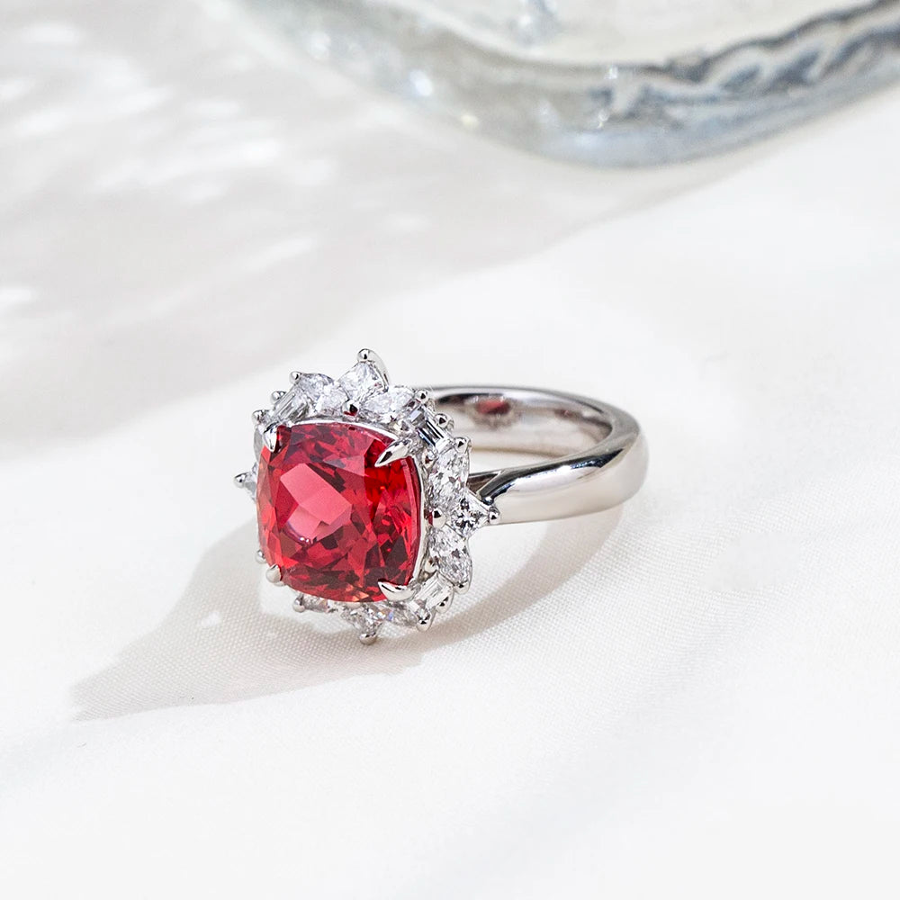 MSR-1999 Fashionable Design PT950 6.2CT Cushion Shape Ruby Gemstone Lab Grown Diamond Ring