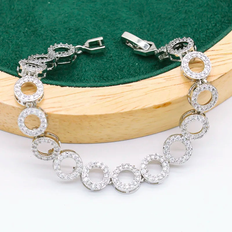 XOTICA Classic White Zirconia Silver Color Alloy Set for Women Wedding Bracelet Earrings Necklace Pendant Ring Christmas Engagement