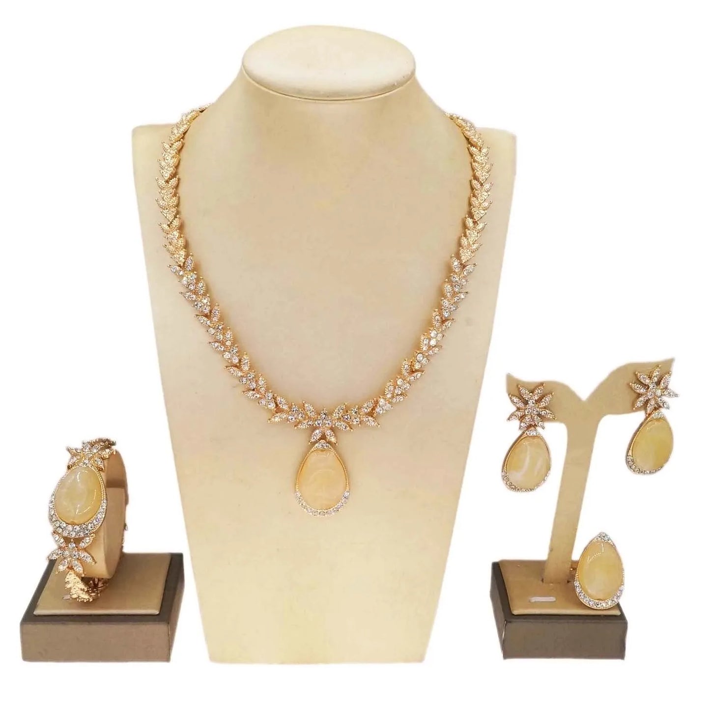 Zhuerrui Exquisite Woman Gold Jewelry Sets Silver Diamond Drop Necklace Jewelry Set Cheap Bridal Costume Accessories HC23227