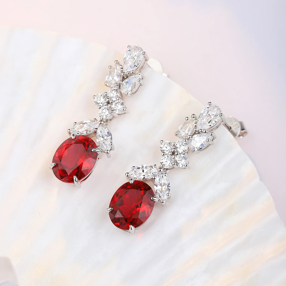 ArtistA Lab Gemstone Jewelry Ruby Gems Ear Drop Silver Jewelry Women Sterling Silver 925 Earrings