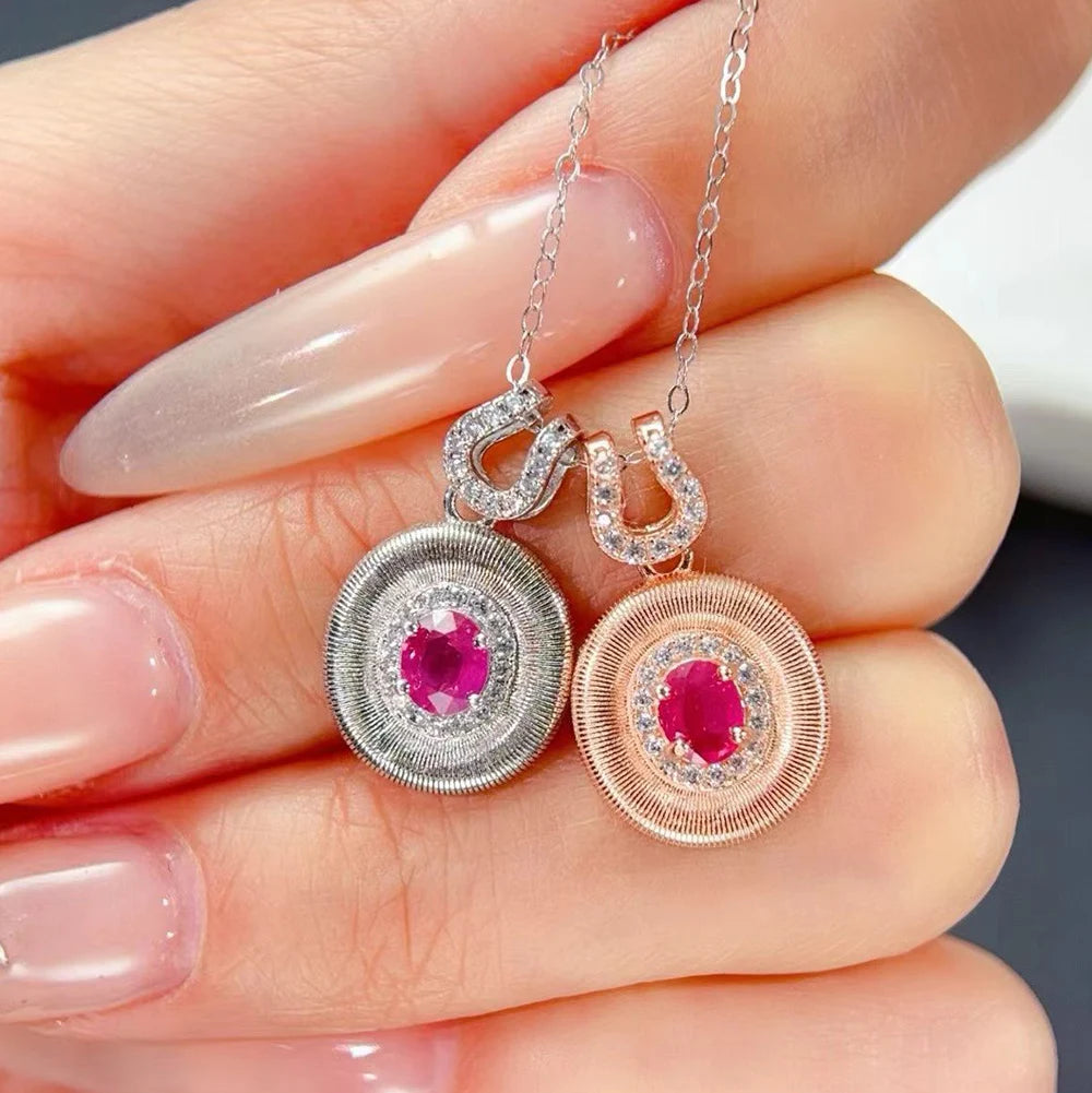 Gioiellieri Natural Ruby Oval Cut Gold Plated 925 Sterling Silver Exquisitely Crafted Claw Setting Gemstone-Inlaid CMA Women's Gift Pendant