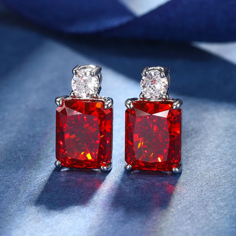 Gemfiori European and American Romantic Fashionable Personalized square Earrings Ring Pendant Exquisite and Elegant Three Piece Set