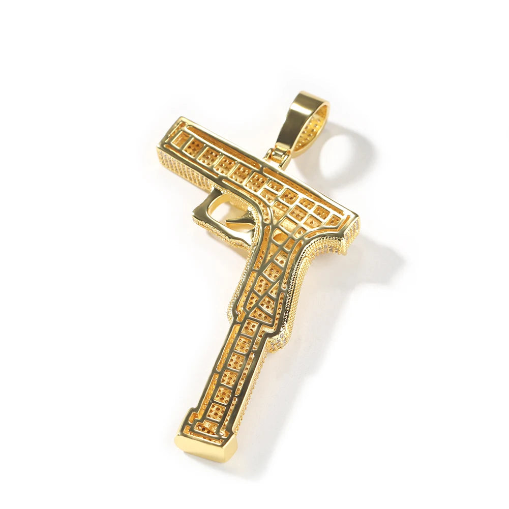 BiG-BOSS Hip Hop Pistol Pendant 18K Gold Plated Brass Pistol Model Necklace Women Mens Rapper Fashion Jewelry