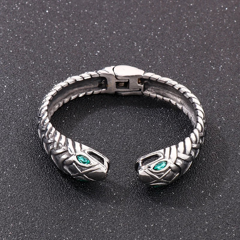 REBEL VIKING Snake Charm Cuff Bangle – Silver Stainless Steel