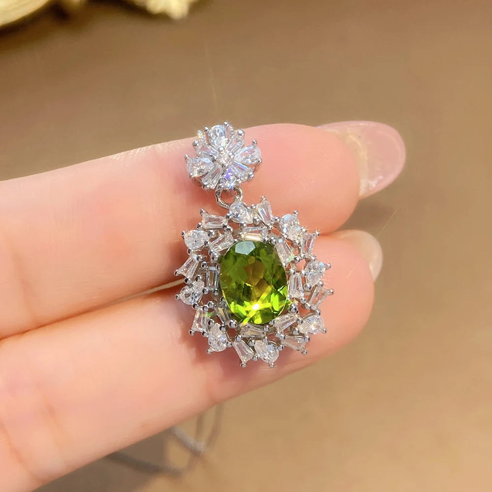 Gioiellieri Luxury 925 Sterling Silver Natural Peridot Pendant Oval Cut Solitaire Engagement Ring for Women Daily Wear Anniversary Gift