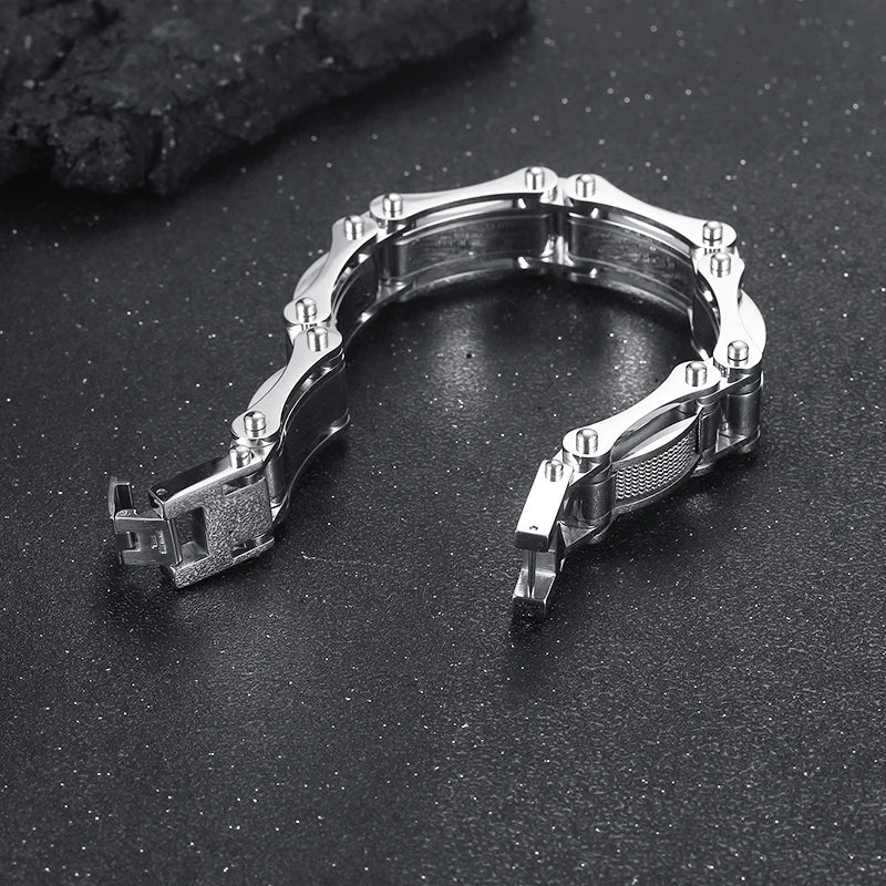 KALEN Vintage Men Gold/Silver/Black Stainless Steel Mesh Surface Biker Links Bracelet