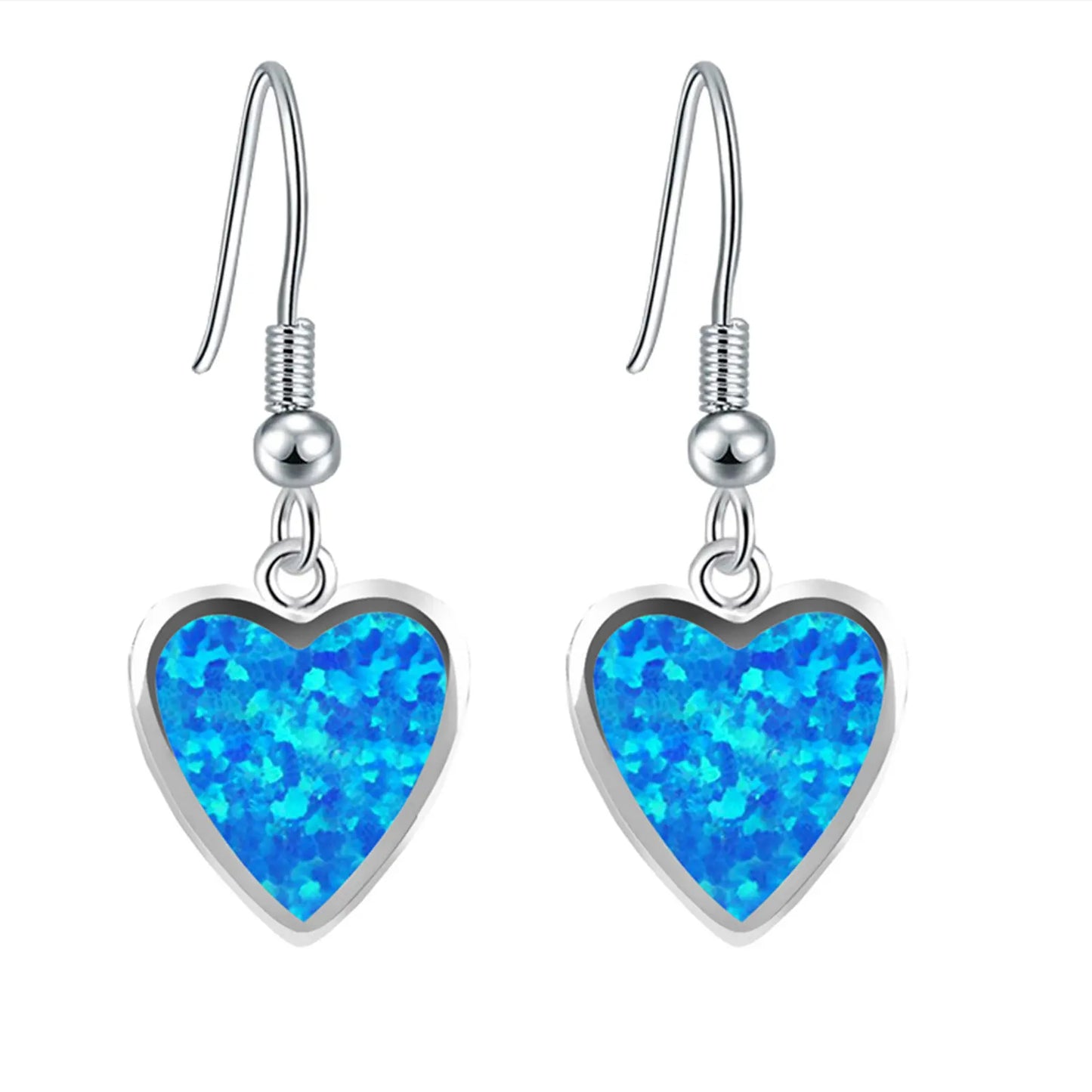 Fresh & Dainty Brass Blue Opal Heart Bohemian Christian Pendant Earrings Love Shaped Ins TikTok Hot Jewelry