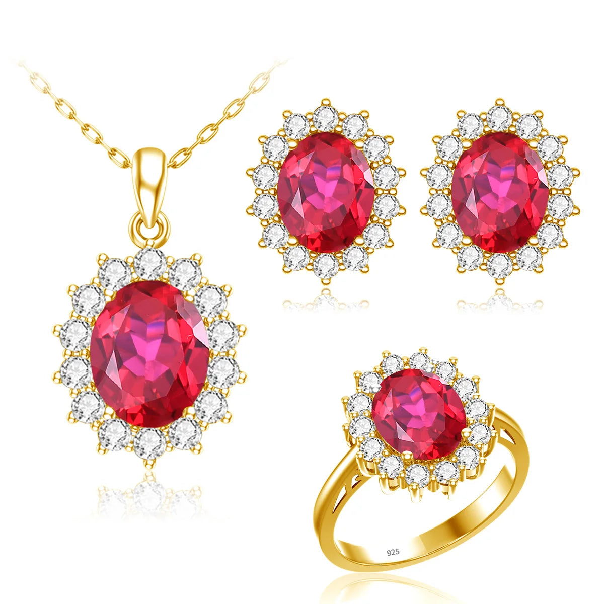 ArtistA 18K Gold Plated Opal Jewelry Sets Classic Princess Diana Style Ring Stud Necklace Wedding Silver Jewelry Set