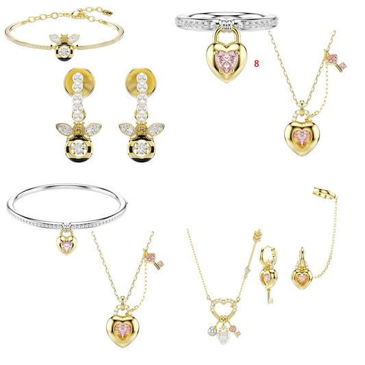 S&S Vintage Copper Zircon Jewellery Combo Set | Bee, Heart & Lock