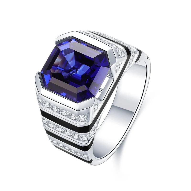 Gemfiori 2026 Hot Sale Rings for Men Father's Day Gift Lab Grown Sapphire 9k White Gold Jewelry Rings
