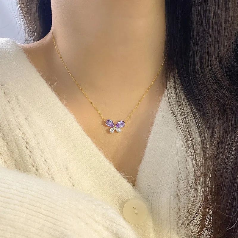 Elegant Women Girls 925 Sterling Silver Butterfly Necklace Engagement Wedding Pear Shape Zirconia Chokers Jewelry Manufacturer