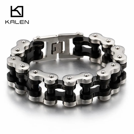 KALEN 22 cm Stainless Steel Heavy Chunky Motorcycle Chain Bracelet for Men