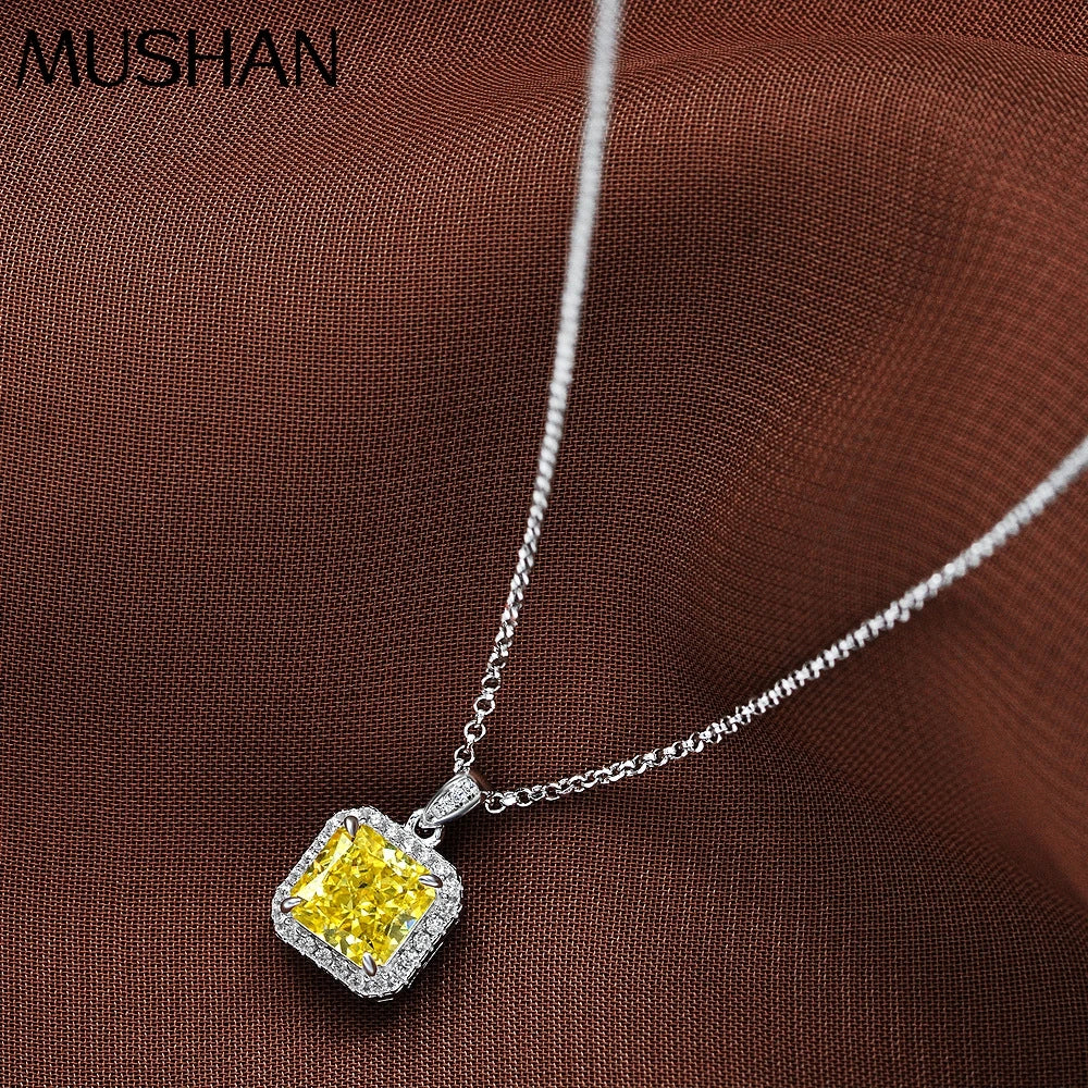 MUSHAN 925 Silver 2 Carat Square 7*7 High Carbon Diamond Luxury Women's Wedding Engagement Anniversary Pendant Necklace