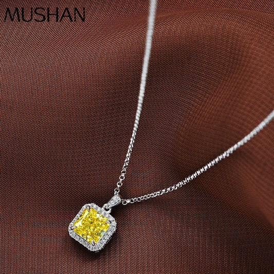 MUSHAN 925 Silver 2 Carat Square 7*7 High Carbon Diamond Luxury Women's Wedding Engagement Anniversary Pendant Necklace