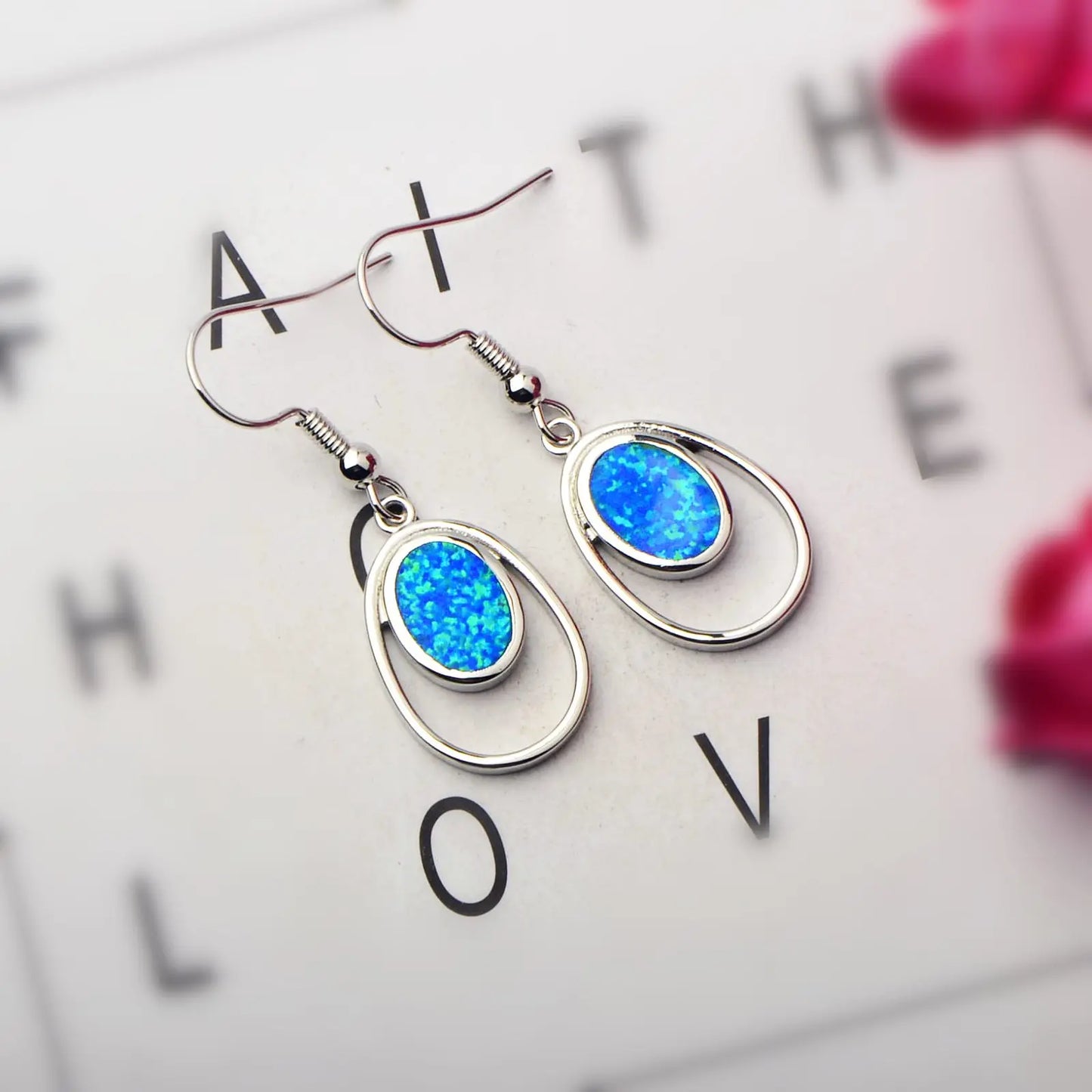 Jewelry for Women Bohemian Plant Floral Cluster Silver Plated Opall Ellipse Stud Earrings
