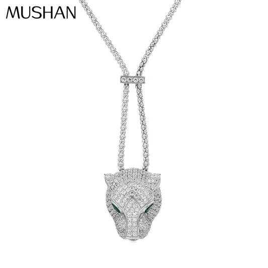 MUSHAN Jewelry Factory 925 Sterling Silver Pendant Necklaces HCD Synthetic Emerald Stones Leopard Head Necklace Pendants Jewelry