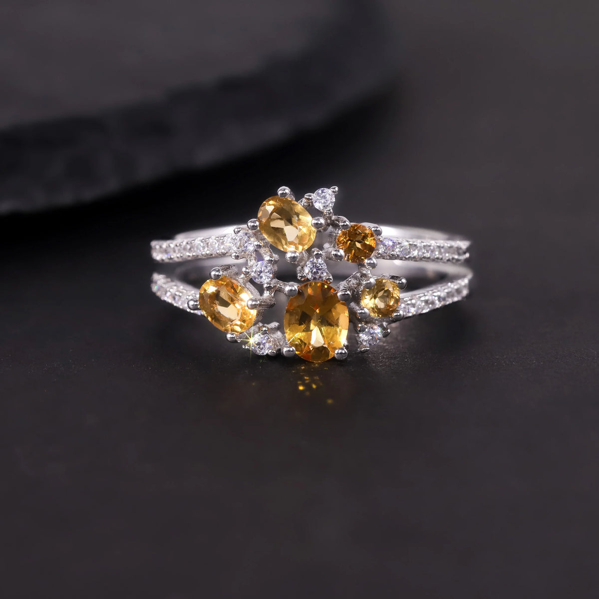 S&S Natural Citrine & White CZ Fine Jewellery Set | 925 Silver Rhodium Plated | Oval Cut | S&S Collection