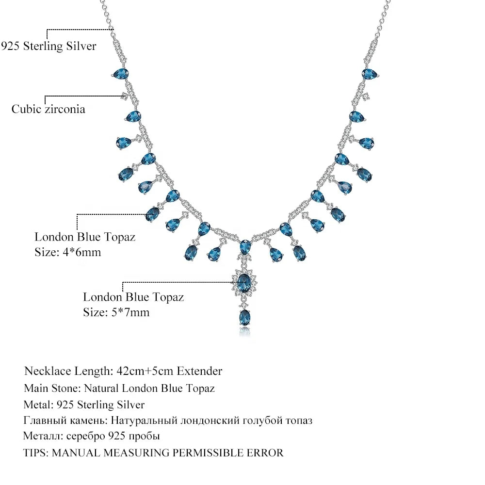 ArtistA Abiding Luxury Elegant 925 Sterling Silver Natural London Blue Topaz Gemstone Pendant Y-Necklace for Party Occassion
