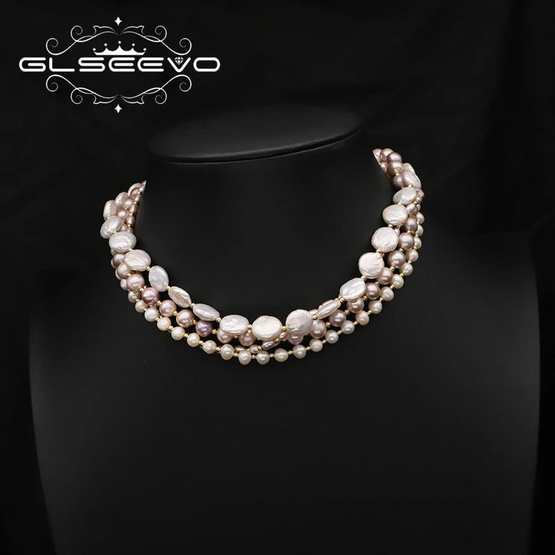 Natural Baroque Pearl Multilayer Beaded Necklace Fashion Luxury Vintage Women'S Party Fine Jewelry Necklace