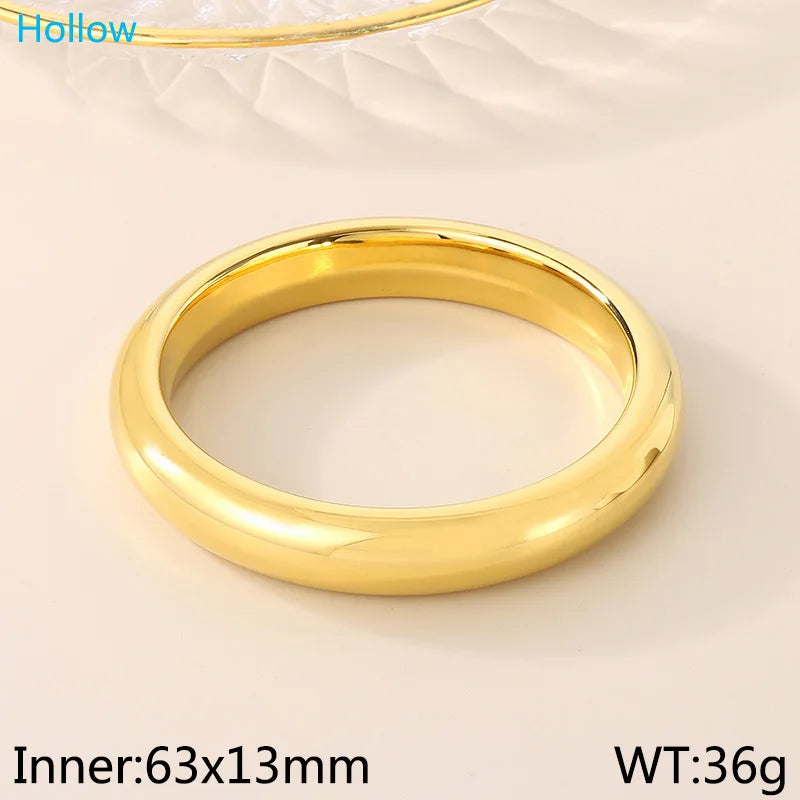REBEL 18K Gold Plated 13mm Wide Fashion Bracelet Exaggerated Circle Smooth Hollow 18K Gold Plated Jewelry Bangles