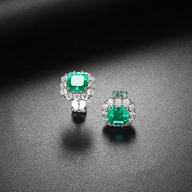 ArtistA Luxury Fancy Design Earring Women Jewelry Square Lab Gemstone Classic S925 Silver Women Birthday Gift Classic Earring Stud Set