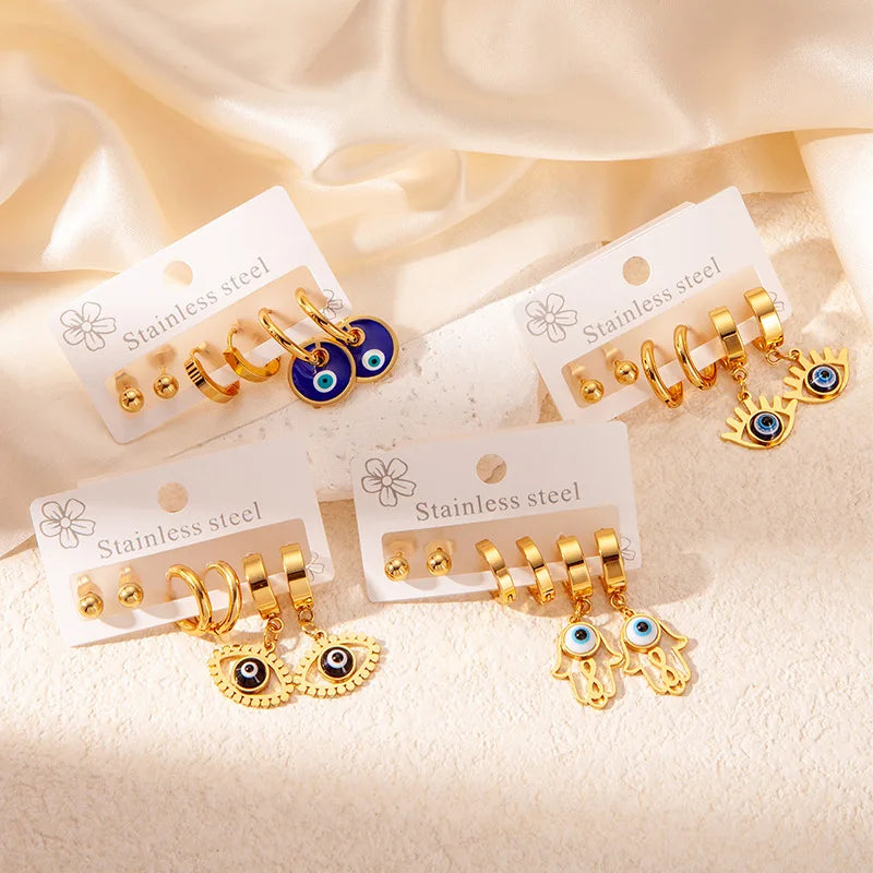 S&S 18K Gold Plated Eye & Heart Hoop Earring Set – Collection