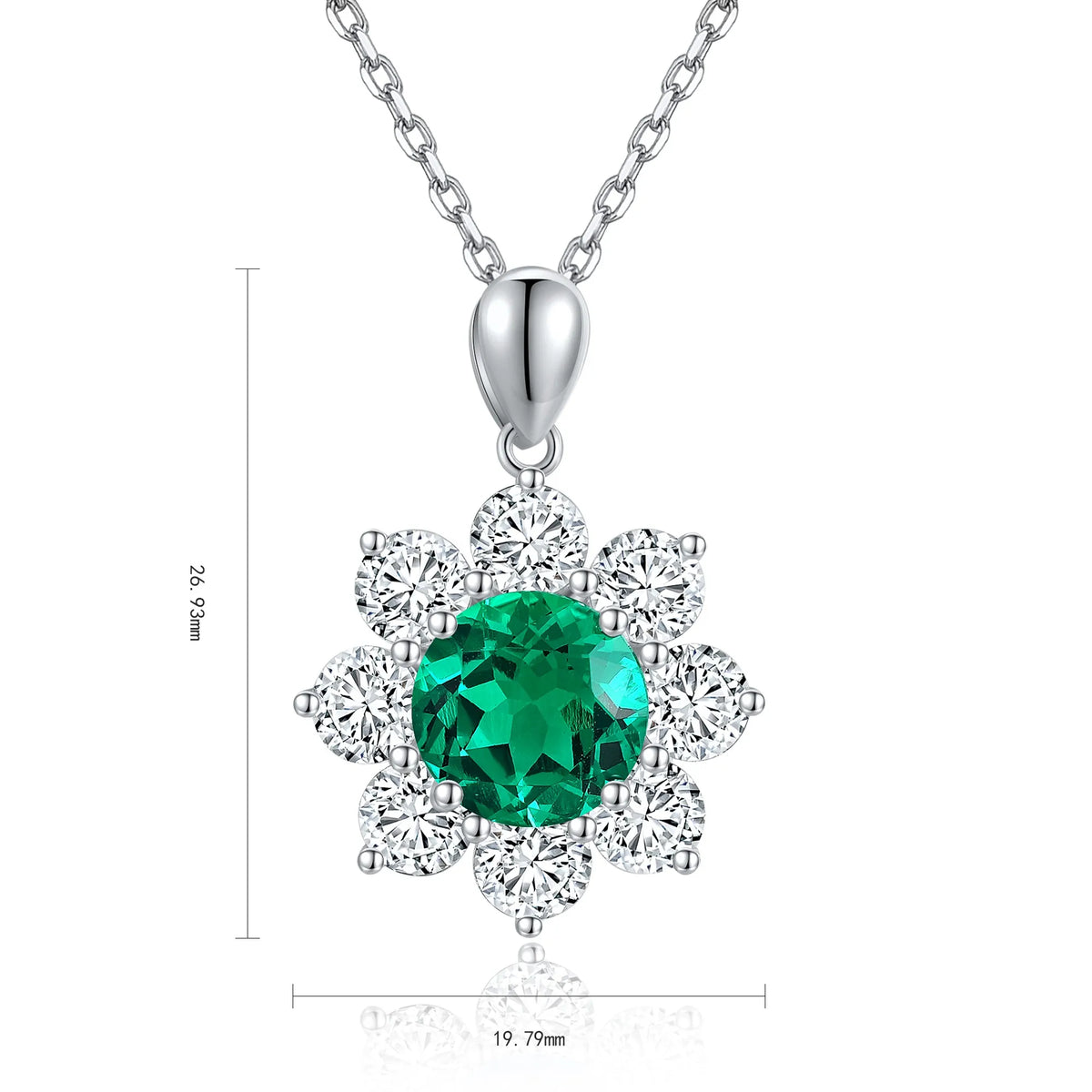 Gemfiori Anster 925 Sterling Silver High-quality Cultivated Emerald Necklace - Suitable for Parties or As a Gift