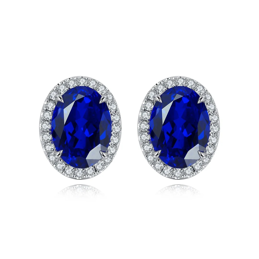 Gemfiori S925 Silver Lab-Grown Diamond Oval Cut Sapphire Trendy Drop Earrings for Wedding & Party