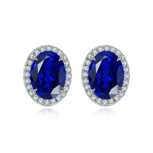 Gemfiori S925 Silver Lab-Grown Diamond Oval Cut Sapphire Trendy Drop Earrings for Wedding & Party