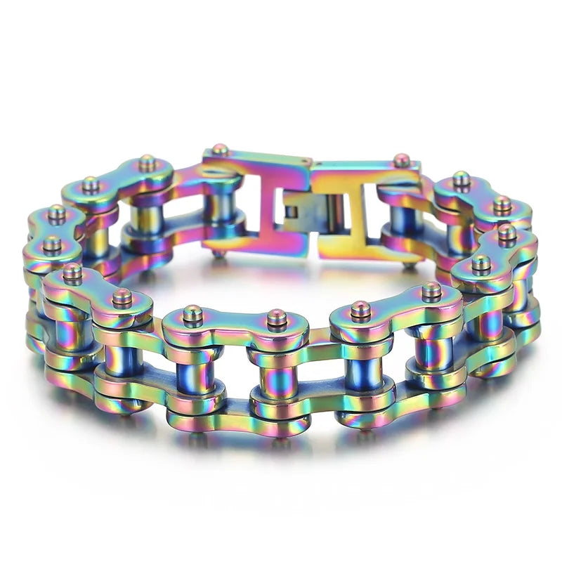 VIKING Mens Vintage Bike Chain Bracelet – Multi-Colour Stainless Steel