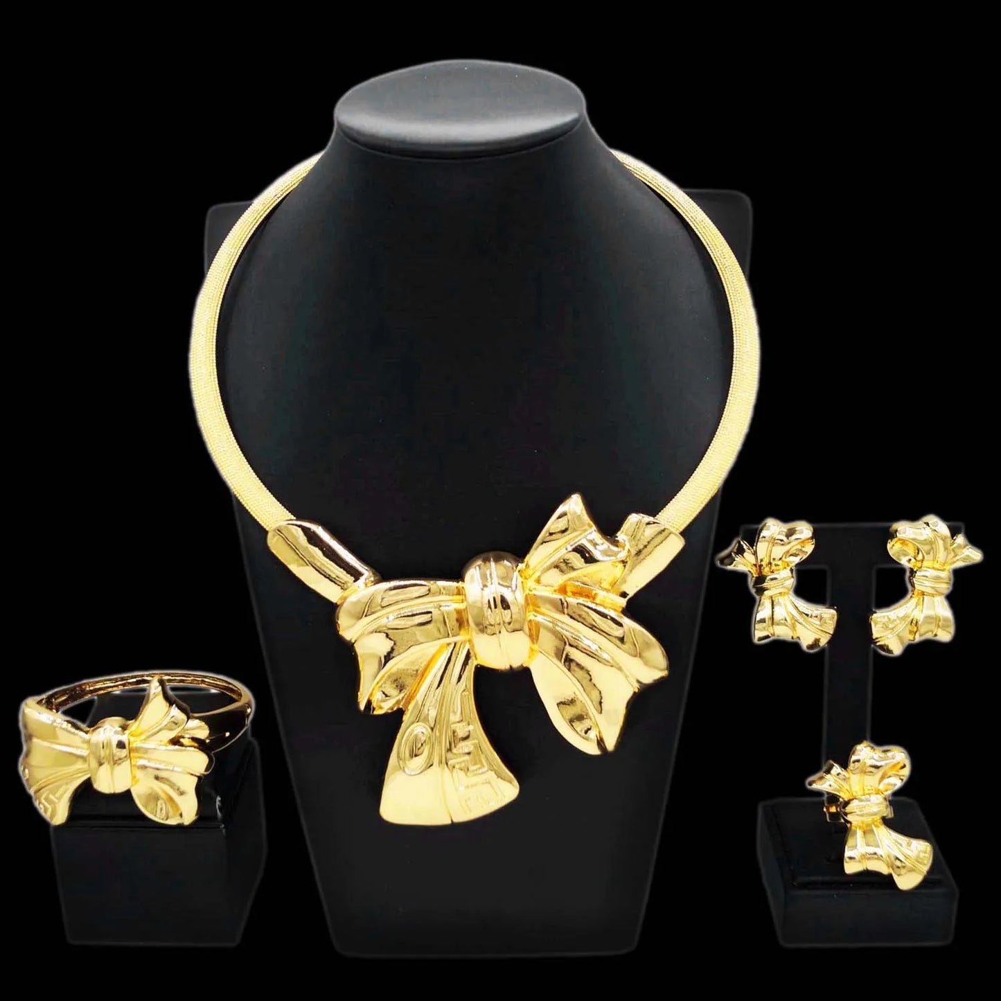 Zhuerrui High Quality Gold Jewelry Sets Fashionable Silver Big Bow Shape Jewelry Set Latest Women's Costume Accessories H00739