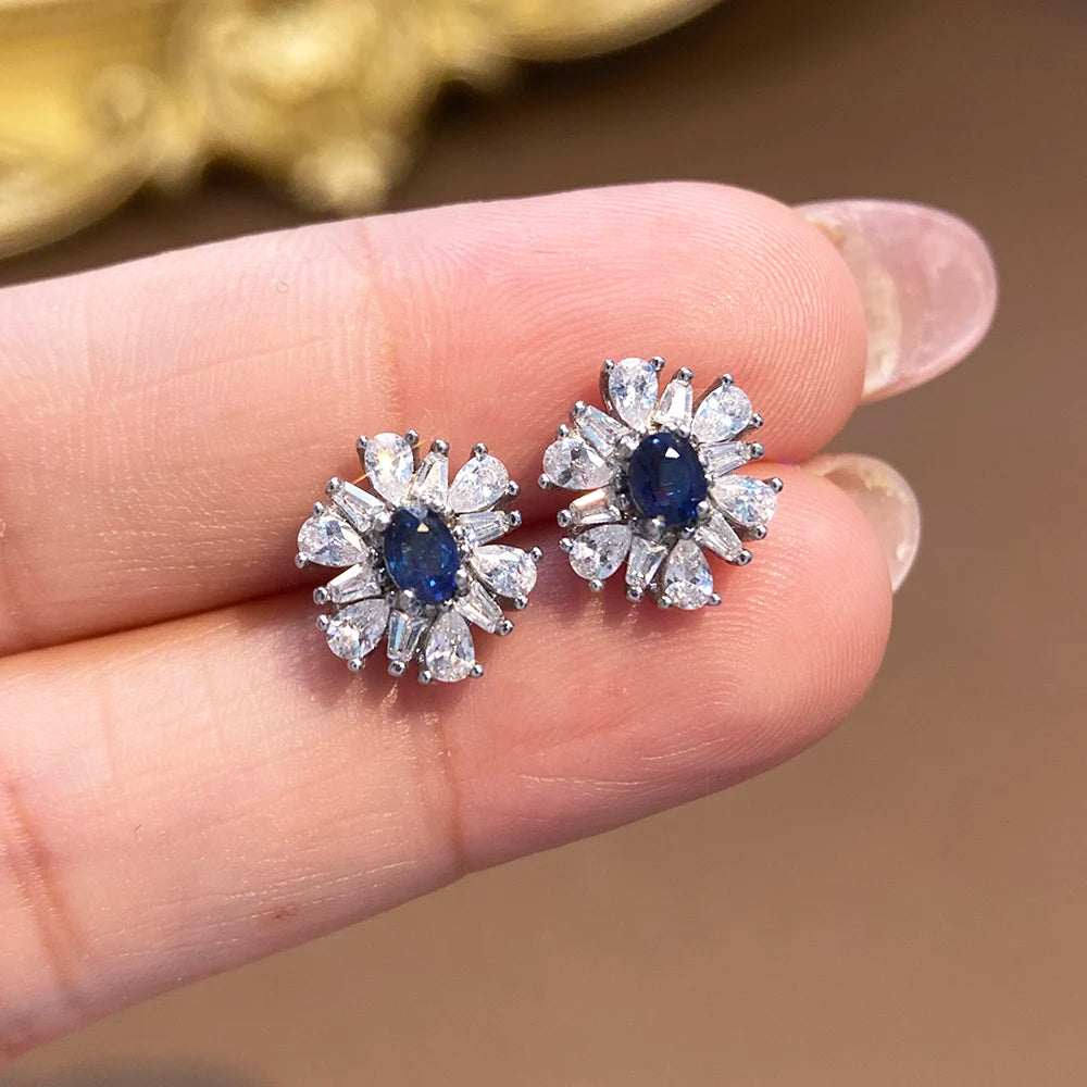 Gioiellieri Oval Cut Natural Ruby Stud Earrings S925 Silver Rhodium Plated Original Style Gemstone for Women Wedding Gift