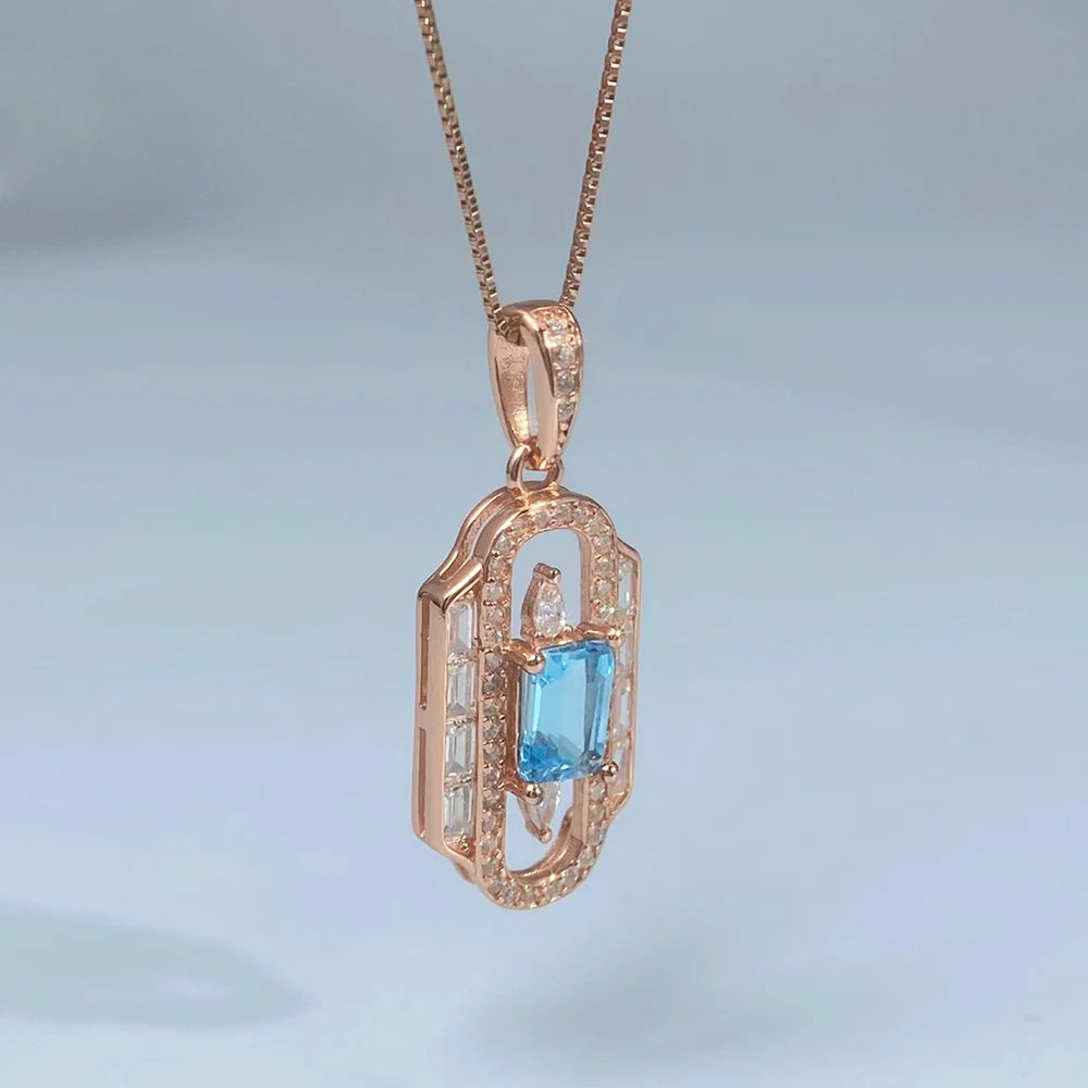 Gioiellieri Real Swiss Blue Topaz Pendant with 925 Sterling Silver for Women Natural Blue Gemstone December Birthstone Fine Jewelry Modern