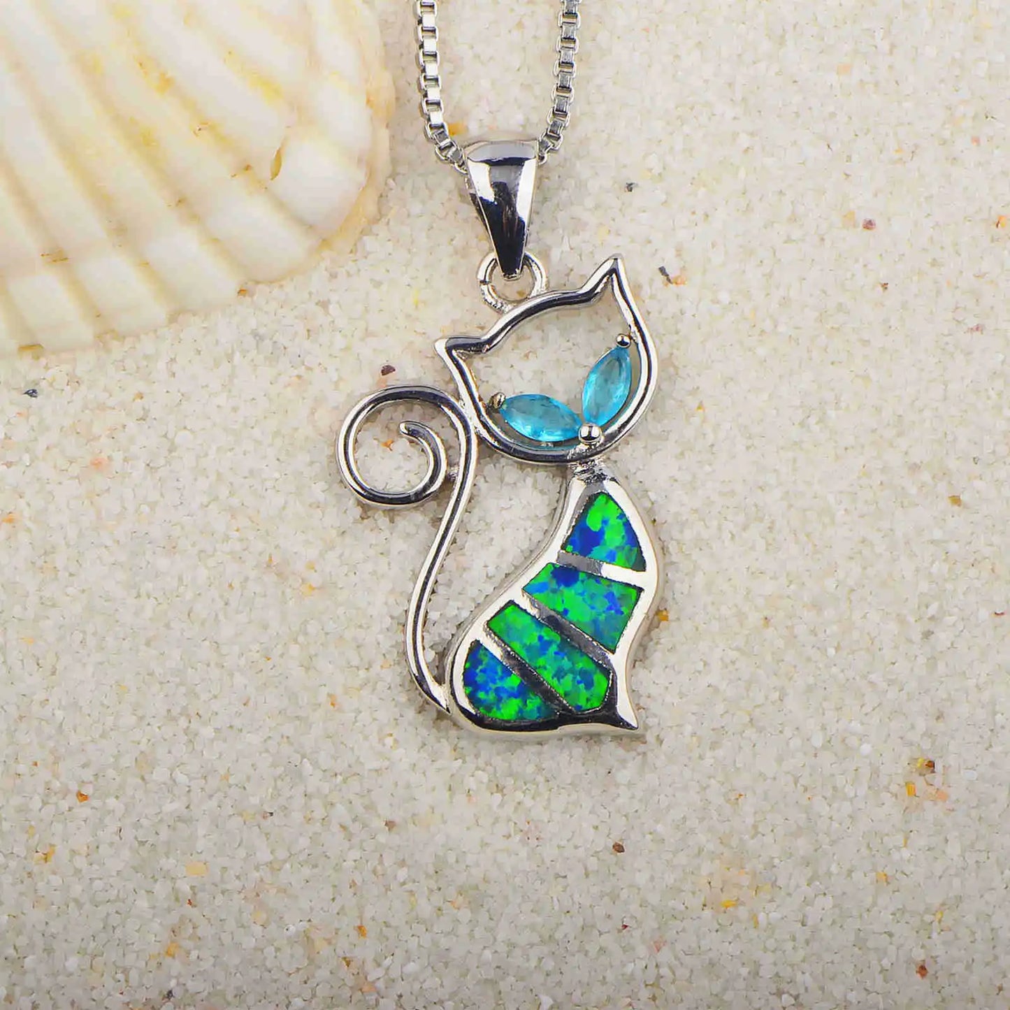 Aobao Opal Kitten Collar Chain Blue Opal Inlaid Cat Pendant TikTok Ins Style Jewelry Wholesale