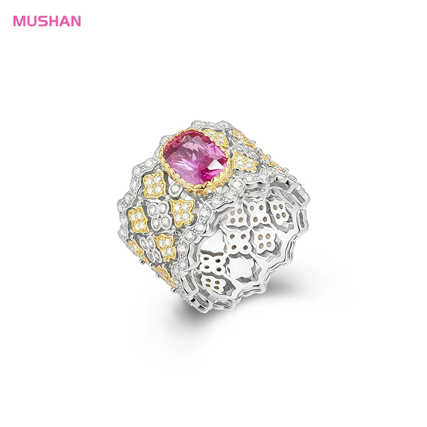 MUSHAN 925 Sterling Silver Rhodium Plated High Carbon Diamond Luxury Engagement Ring for Women