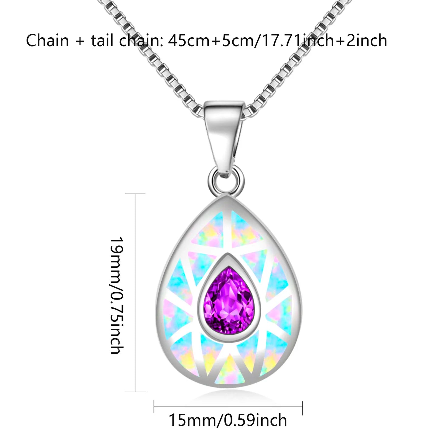 Aobao Silver Plated Copper Alloy Opal Christian Box Chain Minimalist Geometric Lariat Necklace-Gift