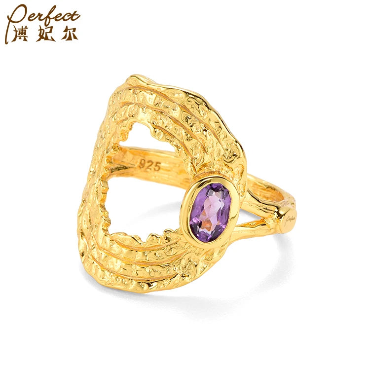 Handmade New Original Classic High Quality Jewelry Luxury Amethyst 18K Gold Ring