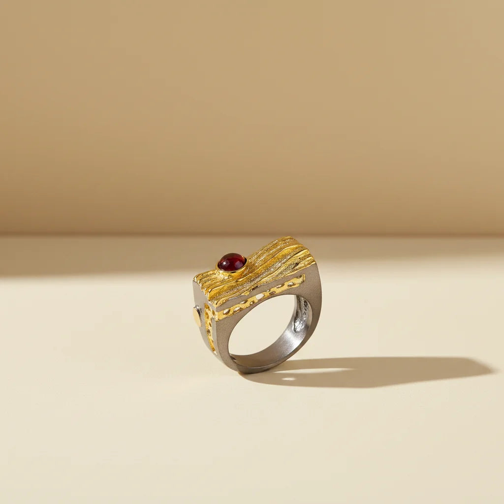 Quality Chinese Products Sterling Silver Garnet Stone Ladies Gold Plated Elegant Ring