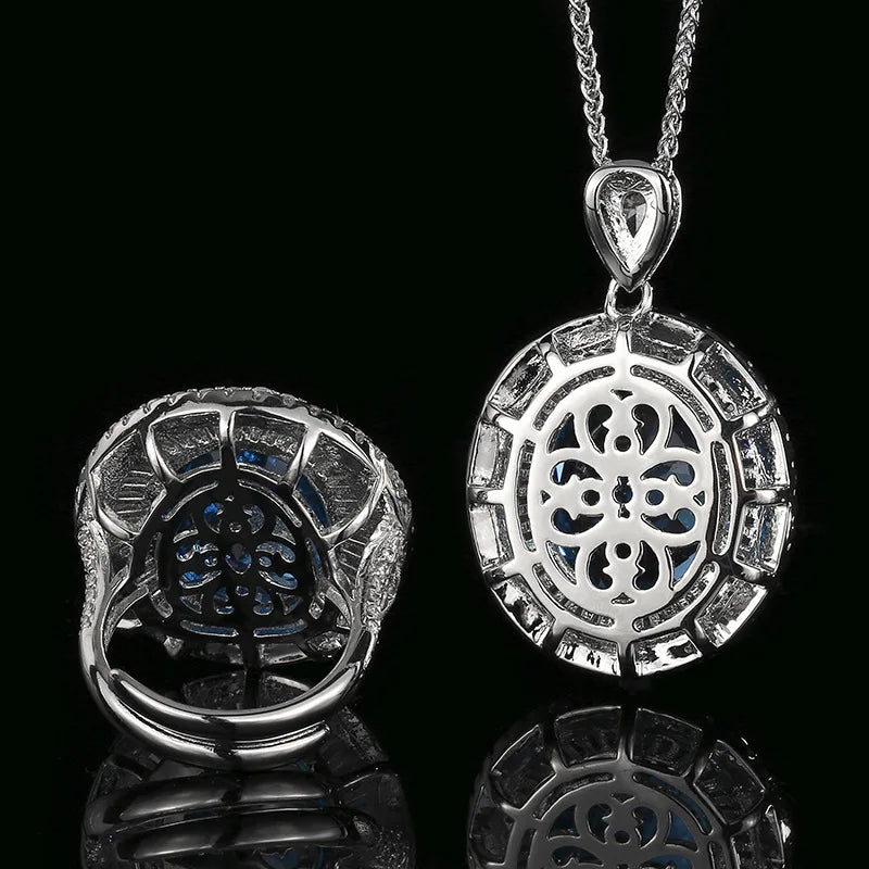 REDheart Copper Inlaid Zircon Plated Gold Open Ring Simulation Flower Shape Women's Trendy Wedding Engagement Fashion Pendant Set