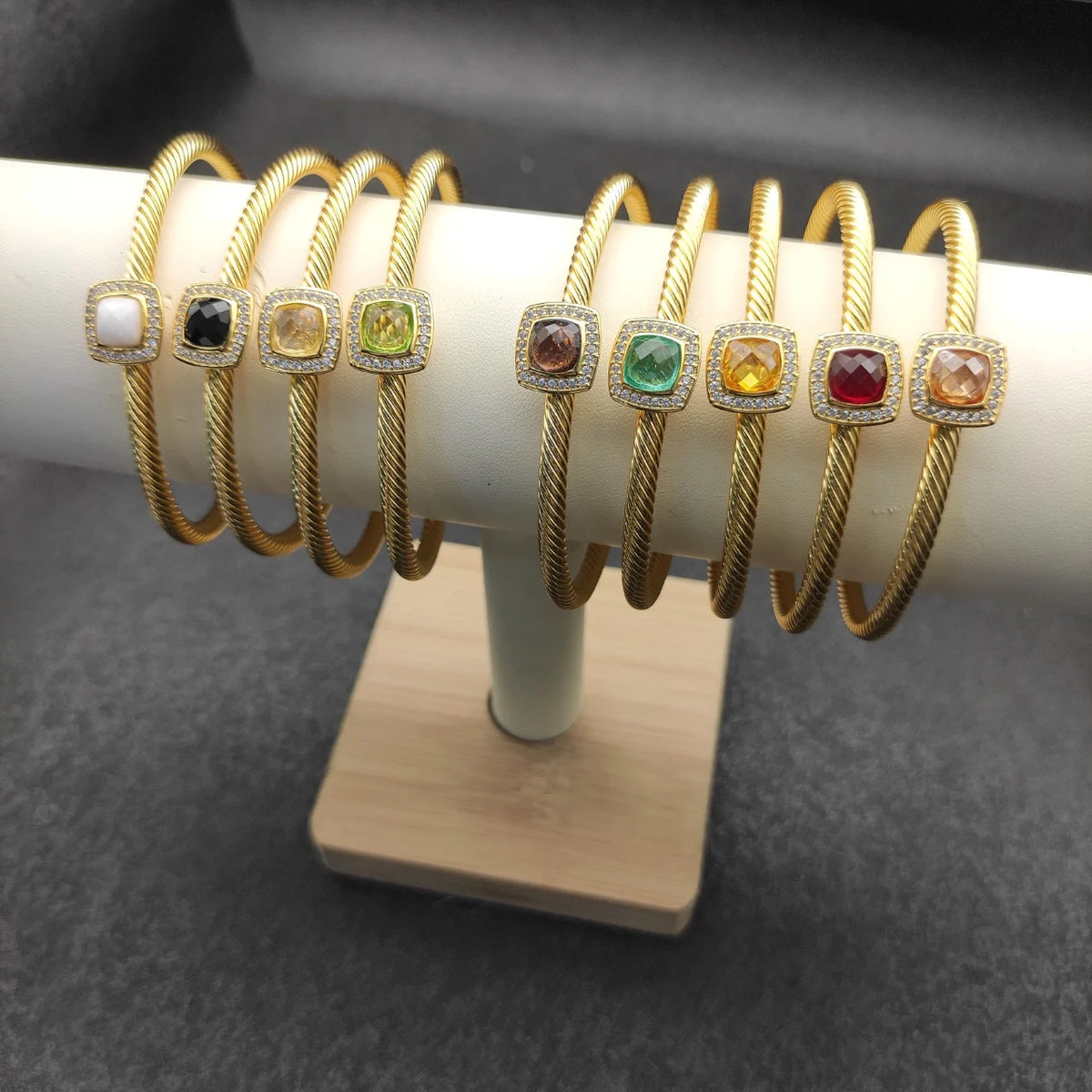 FASHIONISTA DY High-Quality Gold-Plated 4mm Square Diamond Bracelet, Fashionable Colored Diamond Bracelet, Jewelry