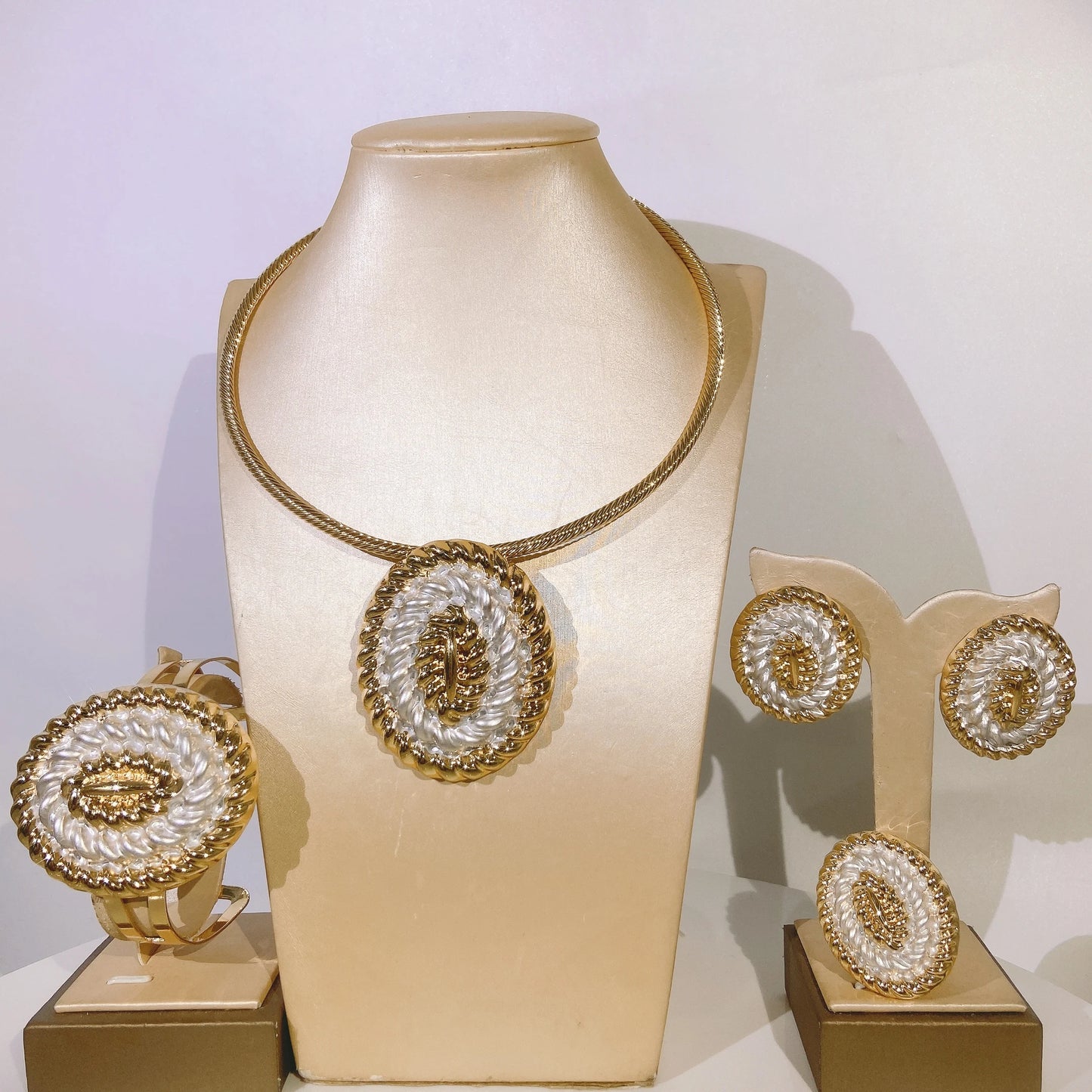 Zhuerru Italian Gold Plated Jewelry Set Simple Oval Necklace Bracelet Earrings Jewels Sets Bridal Wedding Accessories H00444