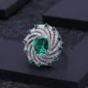 ArtistA A5520 Abiding Unique Halo Design 925 Silver Light Luxury Big Green Nano Emerald Sunflower Cocktail Ring Pendant Earrings Set