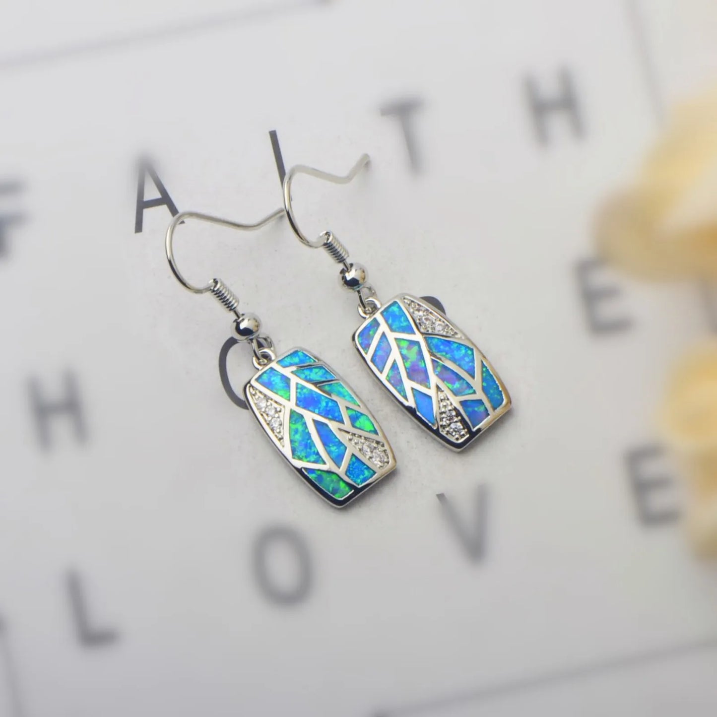 Aobao TikTok Viral Blue Opal Tree Patterns Earrings | Purple Crystal Accent Silver Plated Women's Engagement Jewelry-Trendy Bulk