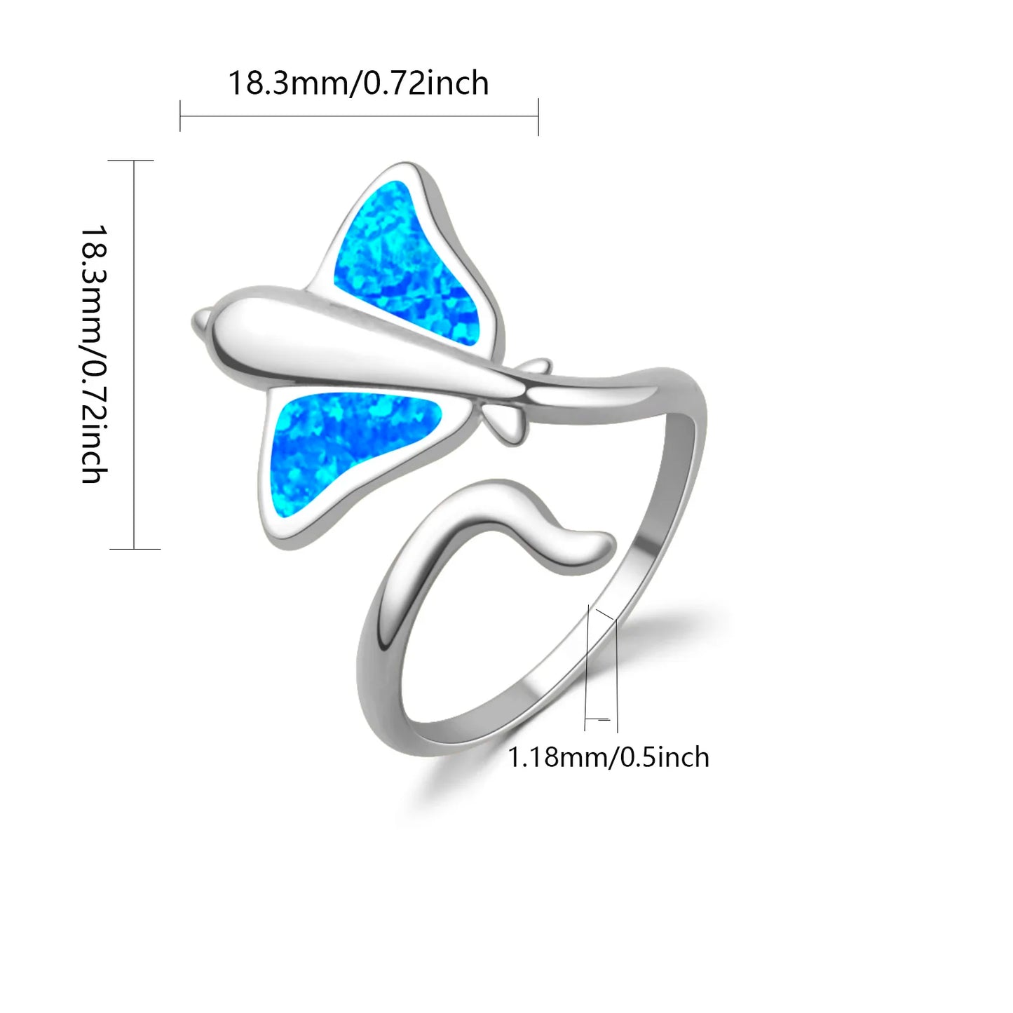 Flower-Shaped Blue Opal Batfish Ring | Iridescent Gem Inlay Band | Modern Silver/Gold Plated Women's Trendy Fashion Jewelry