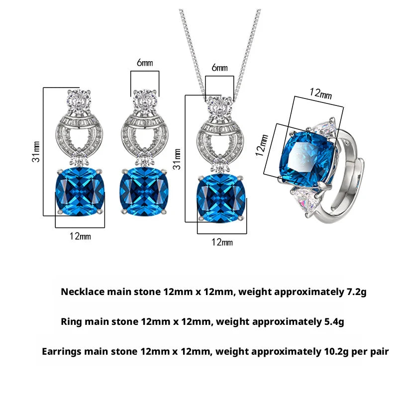 Fashion Elegant Eco-friendly Copper 12*12mm Blue Zircon Brass Pendant Earrings Set Jewellery Sets for Women High Quality