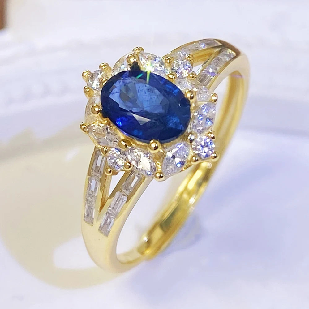 Gioiellieri High Quality Natural Blue Sapphire Ring S925 Silver Setting Minimalist Design Gemstone Jewelry Fashion Women's Accessory Gold